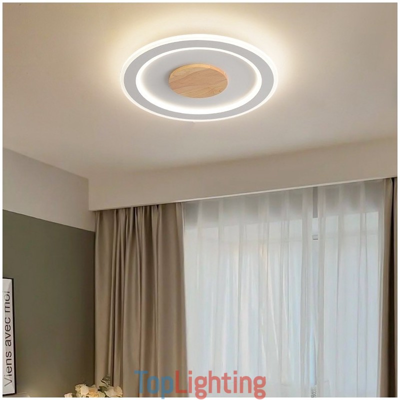 Round Wood Modern Flush Mount Ceiling Light Indoor Lighting Fixture
