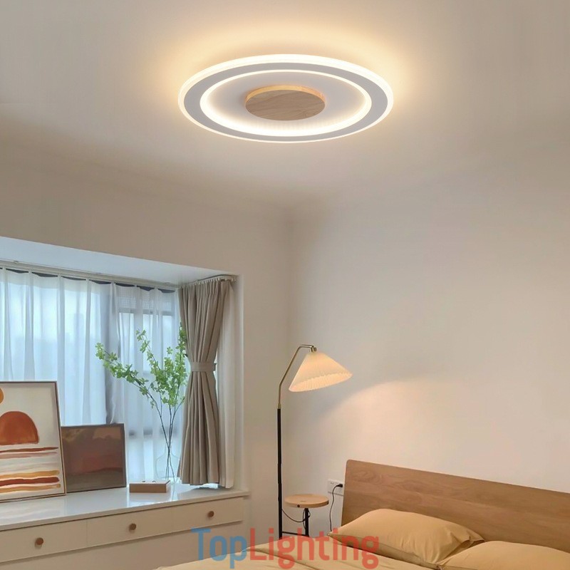 Round Wood Modern Flush Mount Ceiling Light Indoor Lighting Fixture