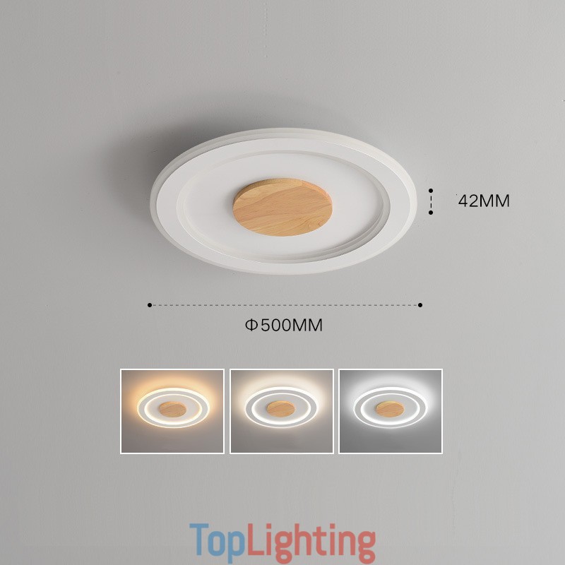 Round Wood Modern Flush Mount Ceiling Light Indoor Lighting Fixture