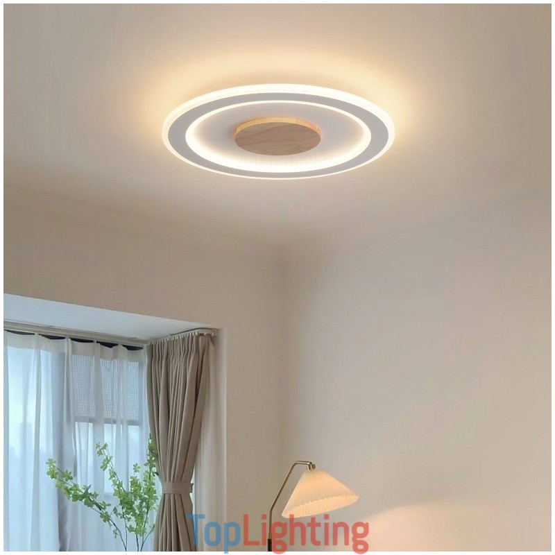 Round Wood Modern Flush Mount Ceiling Light Indoor Lighting Fixture