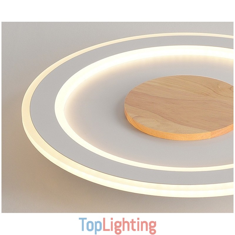Round Wood Modern Flush Mount Ceiling Light Indoor Lighting Fixture
