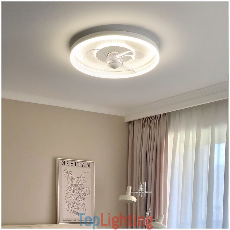 Modern Round Ultra thin Silent Invisible Full Spectrum Eye Protection Dimmable Flush Mounted Fan Light