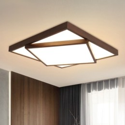 Two Tiers Square Black Walnut Wood Modern Contemporary Nordic Style Flush Mount Wood Ceiling Light Also Can Be Used As Wall Light