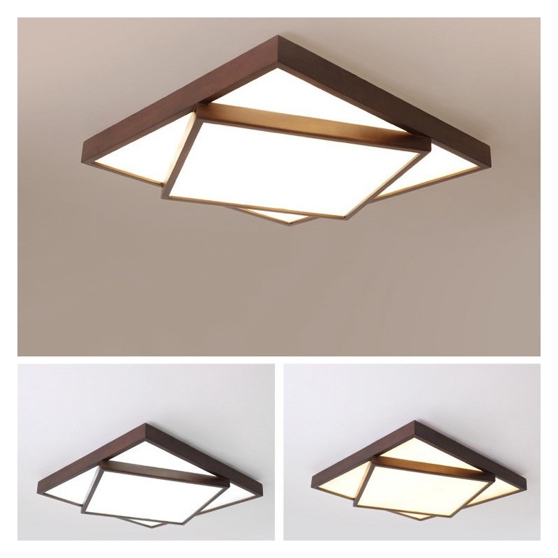 Two Tiers Square Black Walnut Wood Modern Contemporary Nordic Style Flush Mount Wood Ceiling Light Also Can Be Used As Wall Light