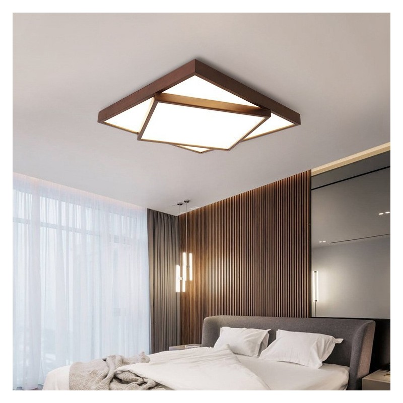 Two Tiers Square Black Walnut Wood Modern Contemporary Nordic Style Flush Mount Wood Ceiling Light Also Can Be Used As Wall Light