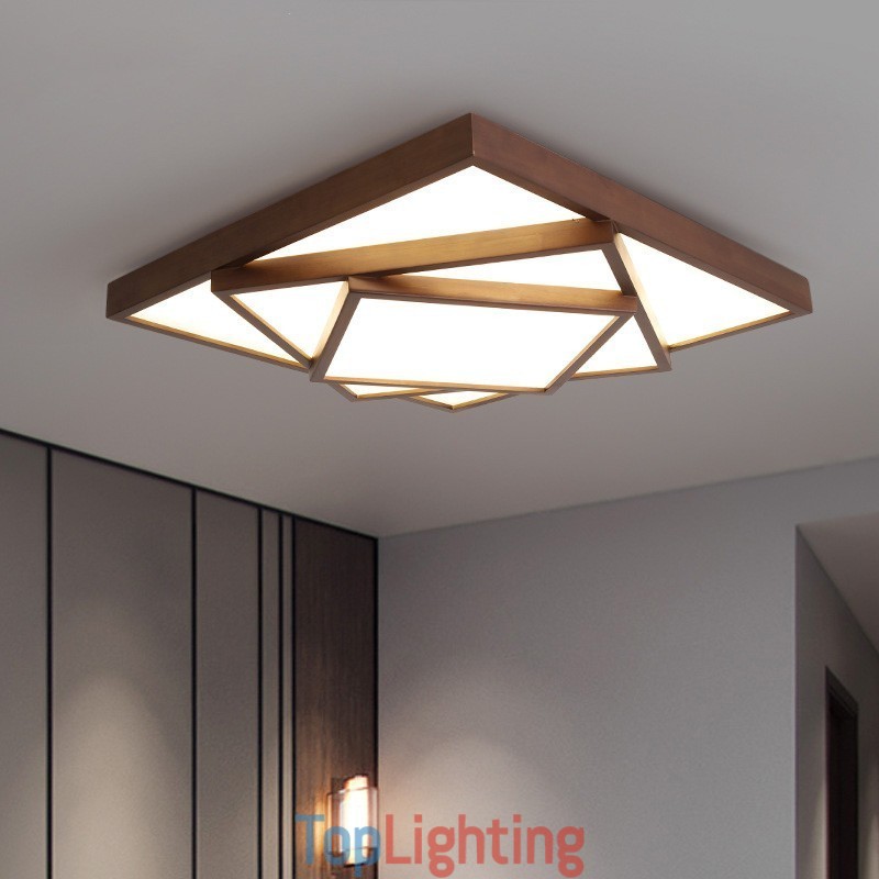 3 Tiers Square Black Walnut Wood Modern Contemporary Nordic Style Flush Mount Wood Ceiling Light Also Can Be Used As Wall Light