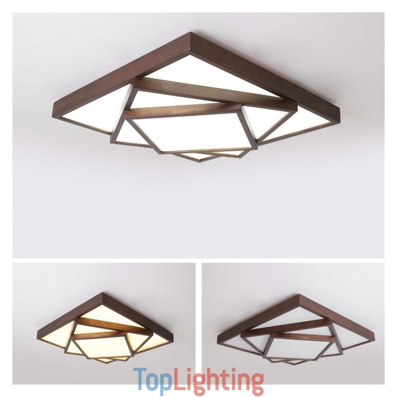 3 Tiers Square Black Walnut Wood Modern Contemporary Nordic Style Flush Mount Wood Ceiling Light Also Can Be Used As Wall Light