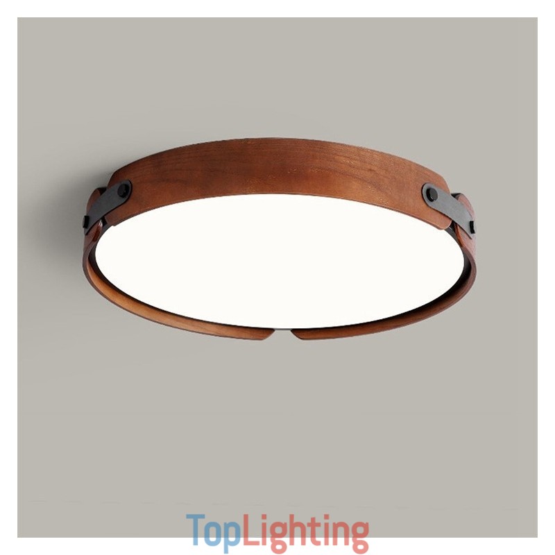 Nordic Round Simple Black Walnut Wood Flush Mounted Ceiling Light