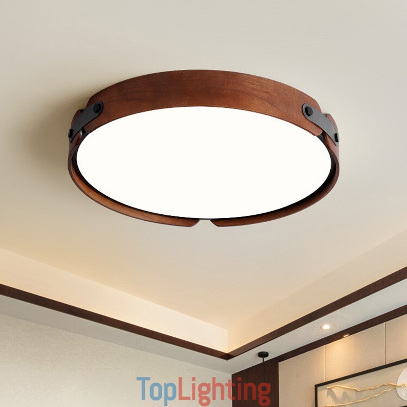 Nordic Round Simple Black Walnut Wood Flush Mounted Ceiling Light