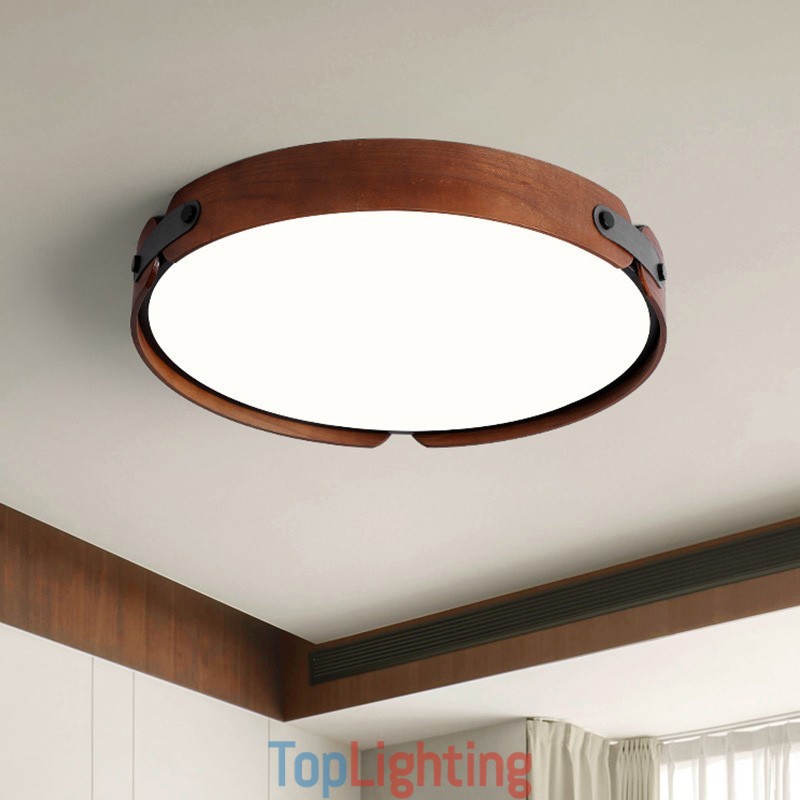 Nordic Round Simple Black Walnut Wood Flush Mounted Ceiling Light