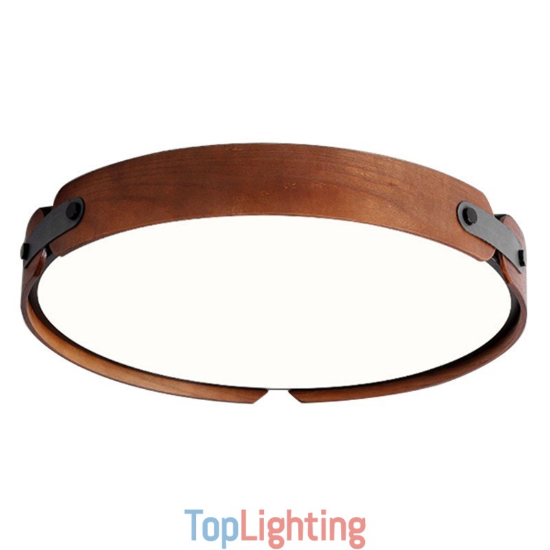 Nordic Round Simple Black Walnut Wood Flush Mounted Ceiling Light