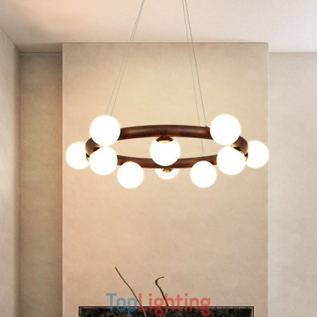 Nordic Ring Simple Black Walnut Wood Pendant Chandelier with Bean Shades Nordic Ring Simple Black Walnut Wood Pendant Chandelier with Bean Shades
