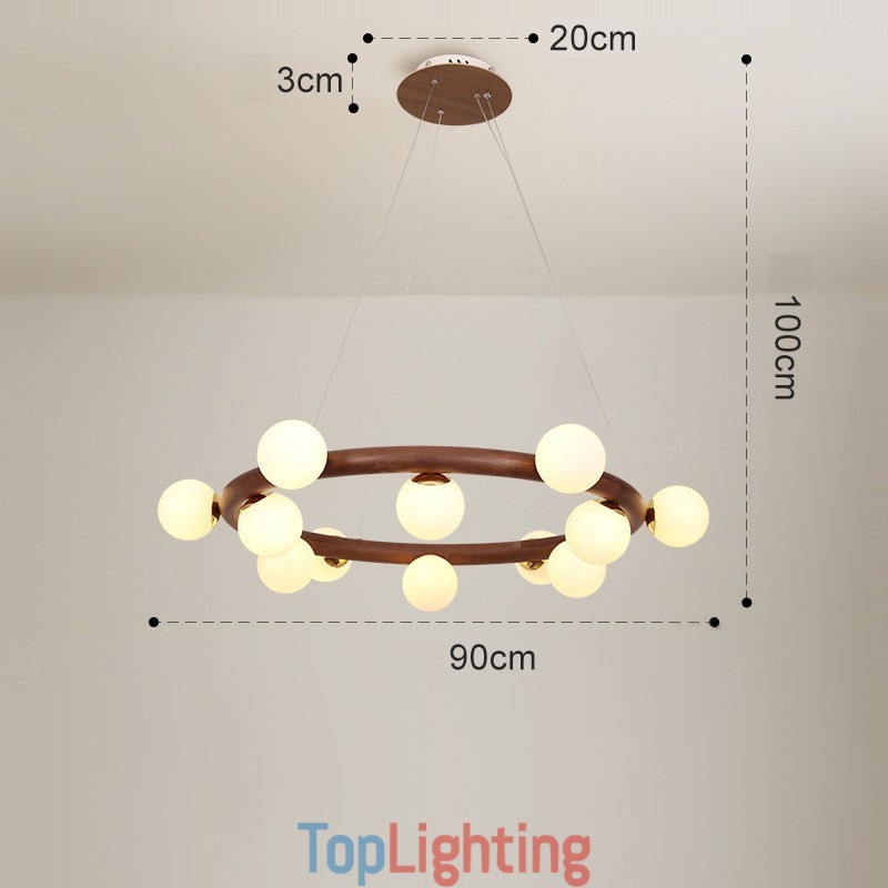 Nordic Ring Simple Black Walnut Wood Pendant Chandelier with Bean Shades