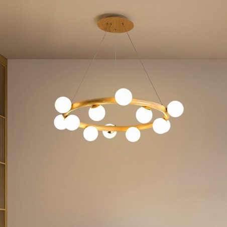 Nordic Ring Simple Modern Wood Pendant Chandelier with Bean Shades Nordic Ring Simple Modern Wood Pendant Chandelier with Bean Shades