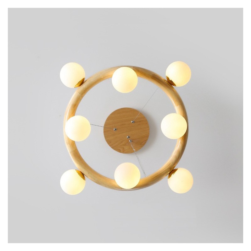Nordic Ring Simple Modern Wood Pendant Chandelier with Bean Shades