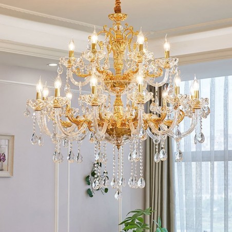 18 Light Two Tiers Luxury Gold Colour Crystal Candle Chandelier 18 Light Two Tiers Luxury Gold Colour Crystal Candle Chandelier