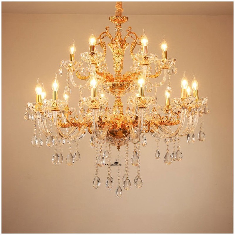 18 Light Two Tiers Luxury Gold Colour Crystal Candle Chandelier
