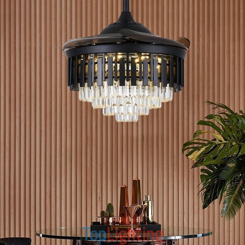 Retractable Ceiling Fan Light Crystal Ceiling Fan