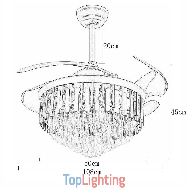 Retractable Ceiling Fan Light Crystal Ceiling Fan
