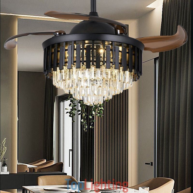 Retractable Ceiling Fan Light Crystal Ceiling Fan