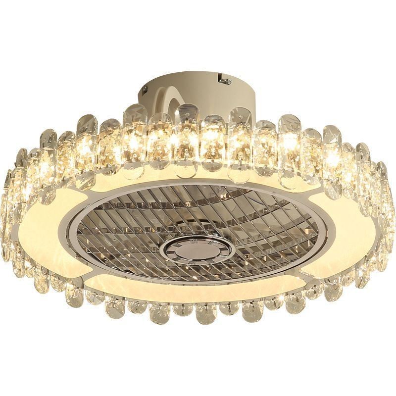 Crystal Ceiling Fan Light Gold Round Ceiling Lamp