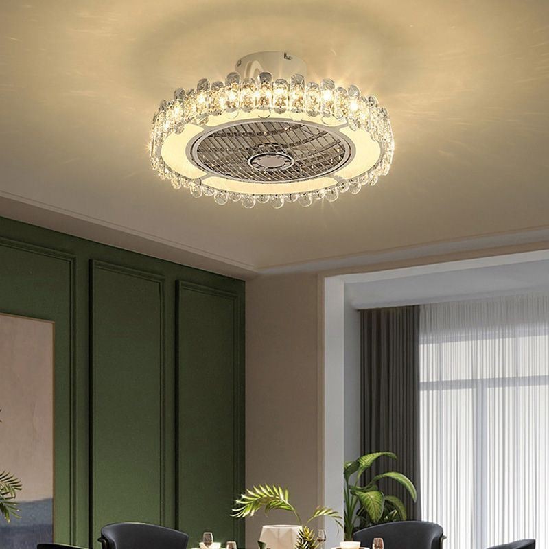Crystal Ceiling Fan Light Gold Round Ceiling Lamp