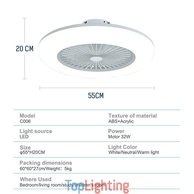Fan Ceiling Light Trichromatic Dimming with Remote Control 3 Speed
