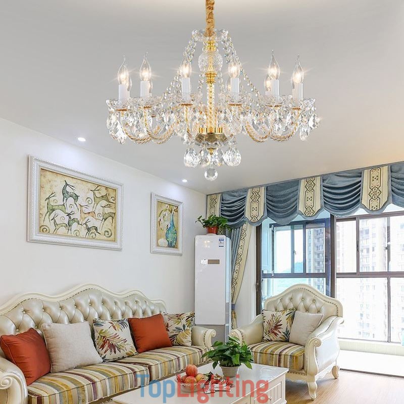 Transparent Crystal Chandelier European Gold Body Luxury Decrative Ceiling Light
