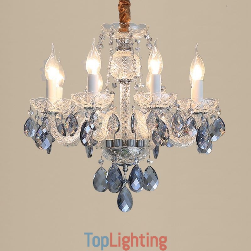 European Blue Crystal Chandelier Glass Light Body 8 Lights