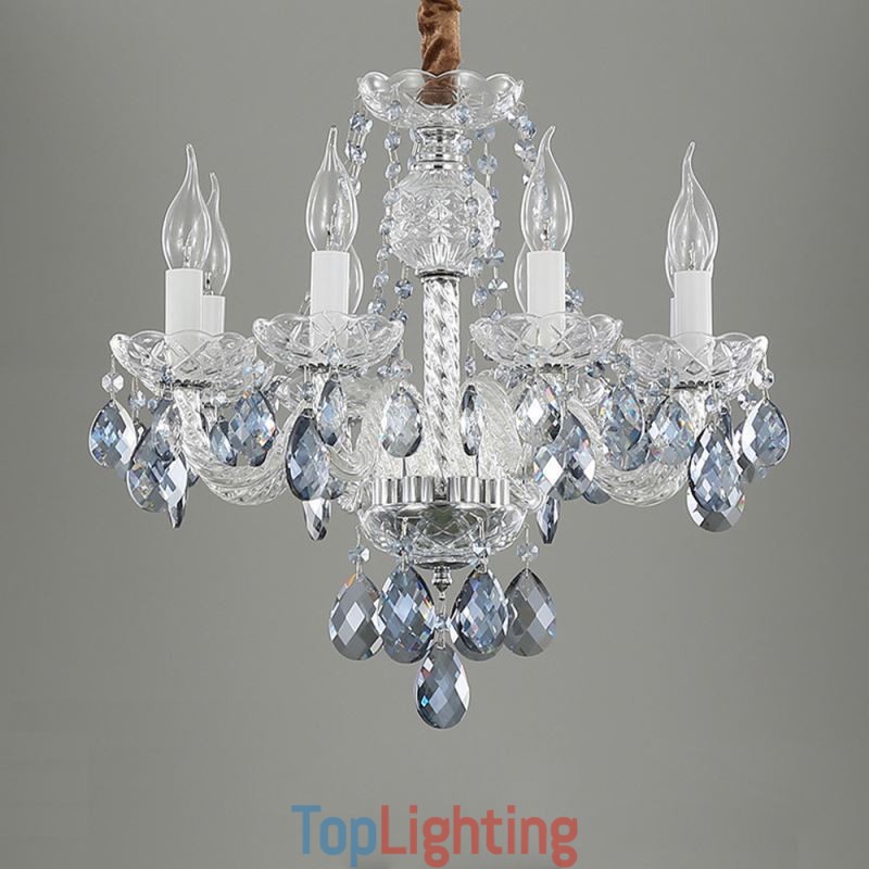 European Blue Crystal Chandelier Glass Light Body 8 Lights