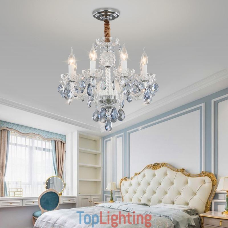 European Blue Crystal Chandelier Glass Light Body 8 Lights