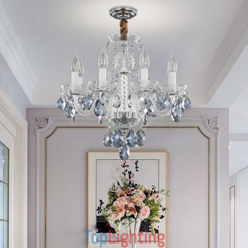 European Blue Crystal Chandelier Glass Light Body 8 Lights