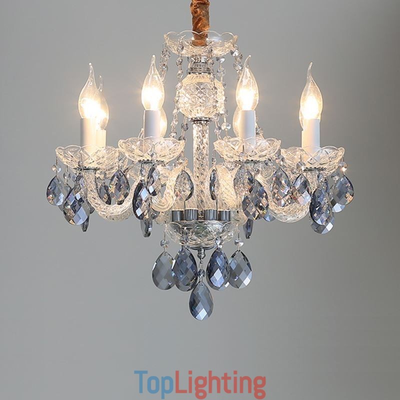 European Blue Crystal Chandelier Glass Light Body 8 Lights