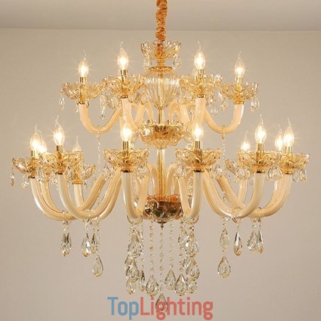 Elegant Crystal Chandelier European Cognac Color Ceiling Light Glass Body Double Layer 12+6 Lights Elegant Crystal Chandelier European Cognac Color Ceiling Light Glass Body Double Layer 12+6 Lights