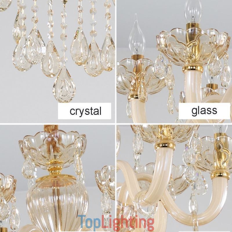 Elegant Crystal Chandelier European Cognac Color Ceiling Light Glass Body Double Layer 12+6 Lights