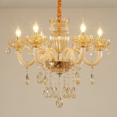 Gorgeous Crystal Chandelier European Cognac Color Ceiling Light Glass Body 8 Lights Gorgeous Crystal Chandelier European Cognac Color Ceiling Light Glass Body 8 Lights