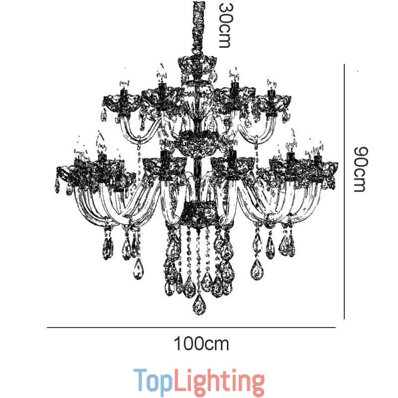 Luxurious Crystal Chandelier European Cognac Color Ceiling Lamp Glass Body Double Layer 12+6 Lights