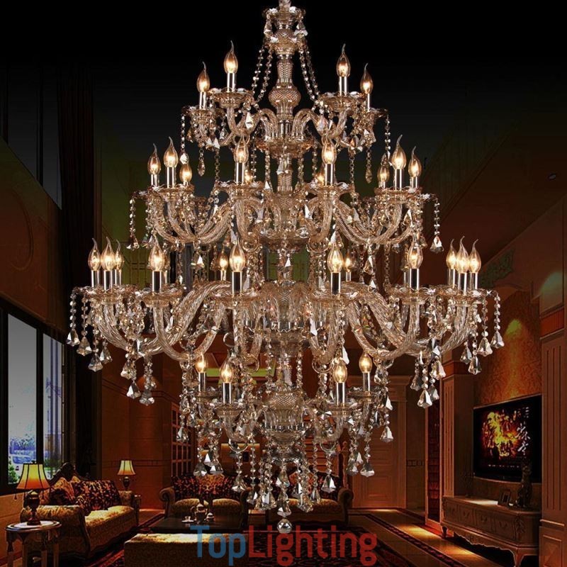 Cognac Crystal Chandelier Ceiling Light With 35 Lights