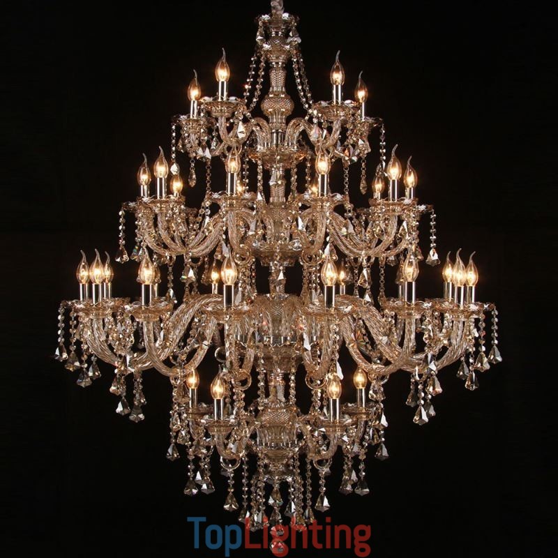 Cognac Crystal Chandelier Ceiling Light With 35 Lights