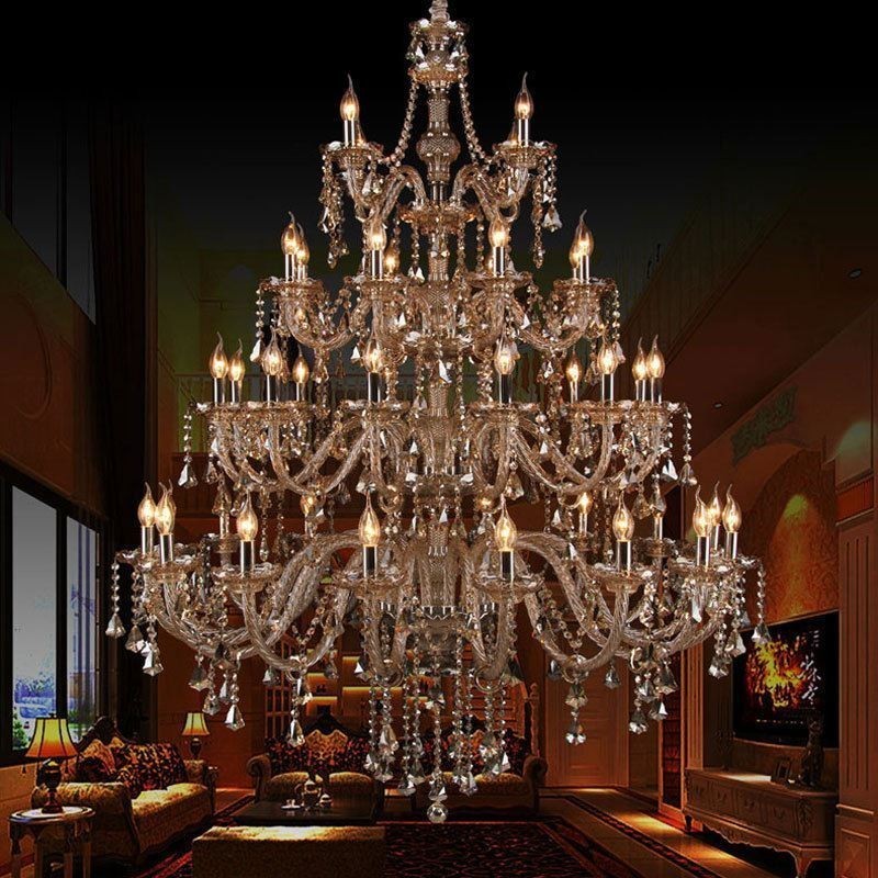 European Crystal Chandelier Cognac Color Ceiling Light With 40 Lights