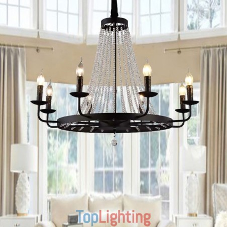 Vintage Crystal Pendant Lighting Black Iron Candle Chandelier Vintage Crystal Pendant Lighting Black Iron Candle Chandelier