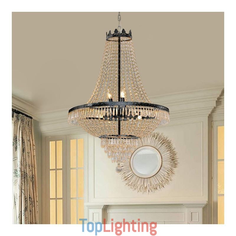 Classic Crystal Chandelier Black Empire Style Pendant Light 9 Lights