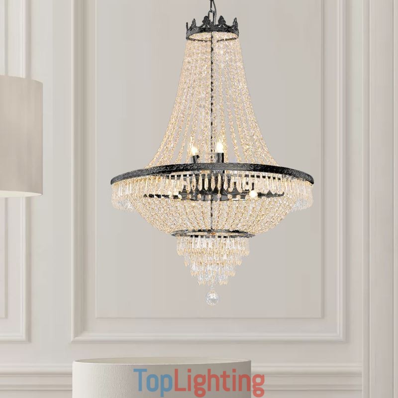 Classic Crystal Chandelier Black Empire Style Pendant Light 9 Lights