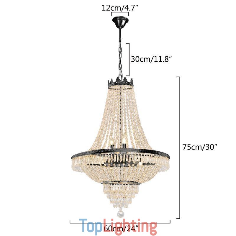 Classic Crystal Chandelier Black Empire Style Pendant Light 9 Lights