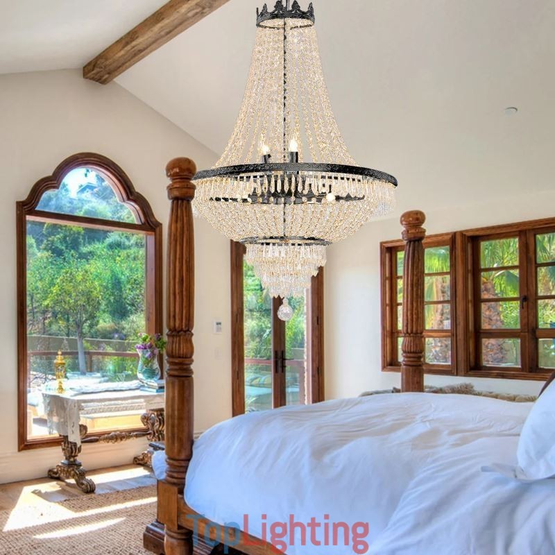 Classic Crystal Chandelier Black Empire Style Pendant Light 9 Lights
