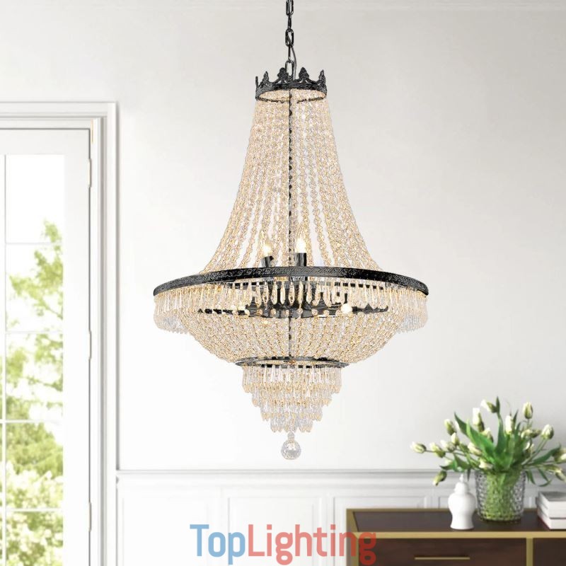 Classic Crystal Chandelier Black Empire Style Pendant Light 9 Lights