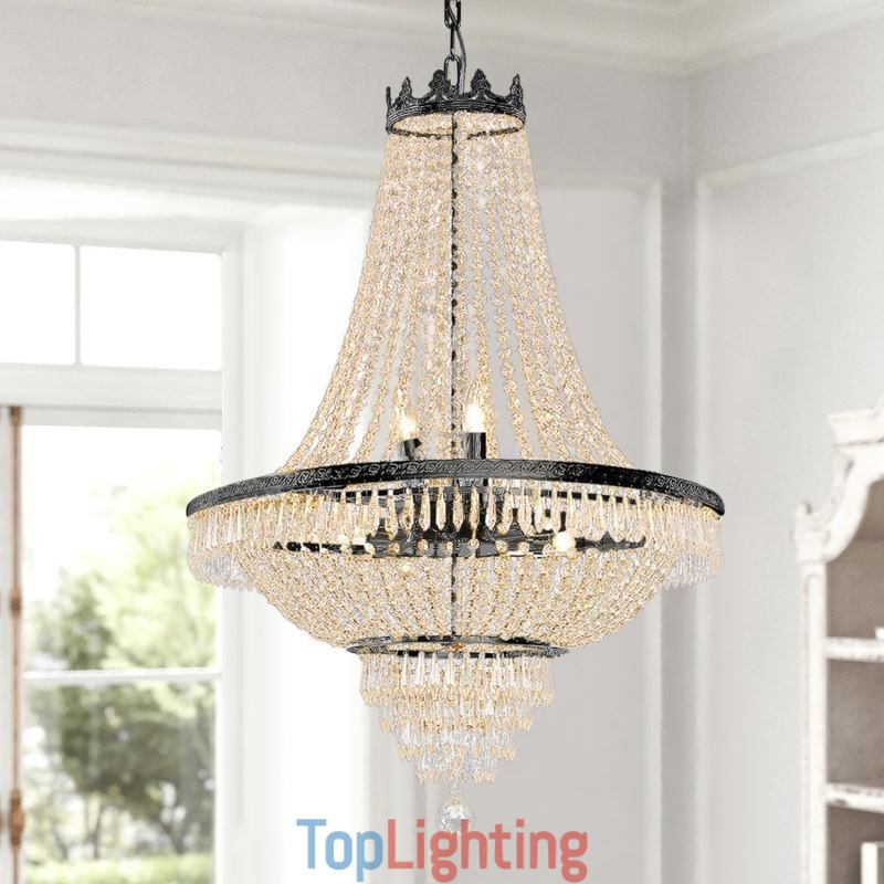 Classic Crystal Chandelier Black Empire Style Pendant Light 9 Lights