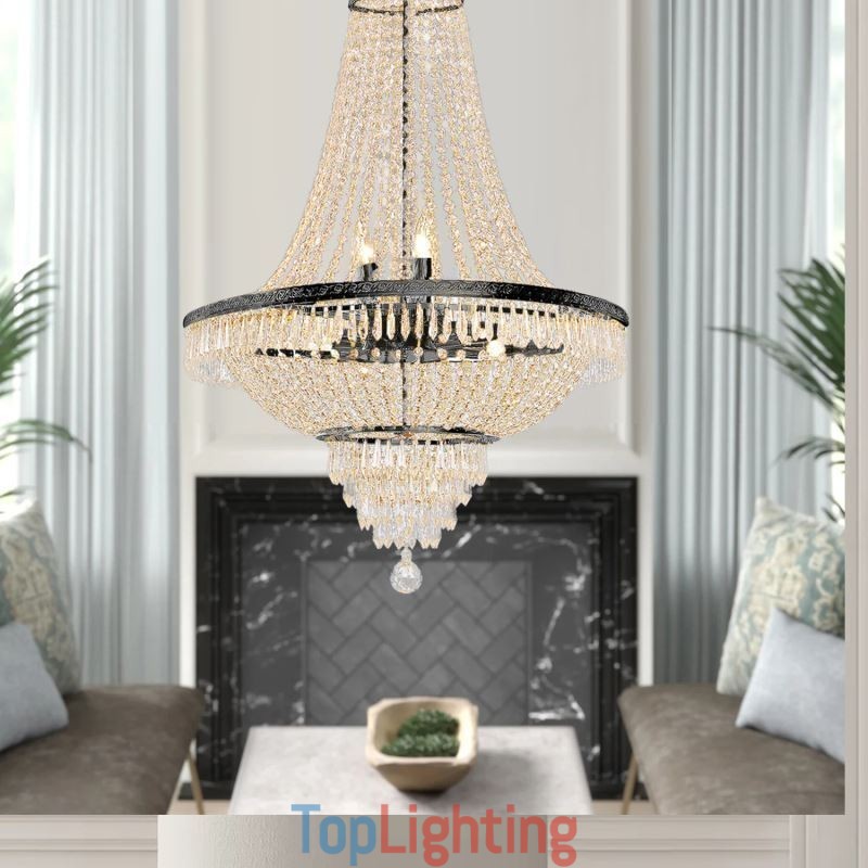 Classic Crystal Chandelier Black Empire Style Pendant Light 9 Lights