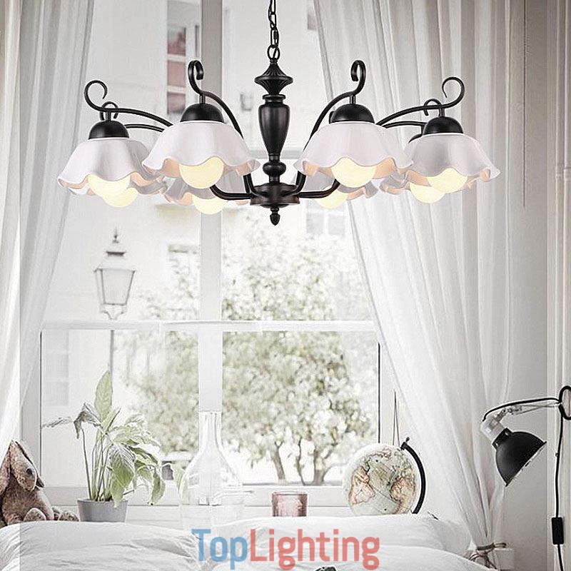 Nordic Iron Pendant Light Flower Shape Glass Lamp Shade Chandelier