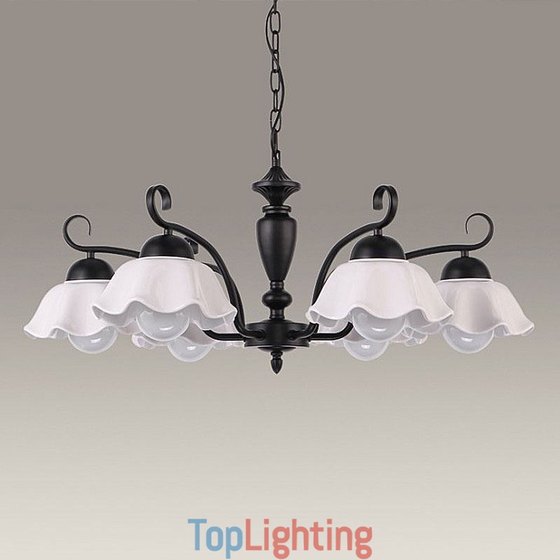 Nordic Iron Pendant Light Flower Shape Glass Lamp Shade Chandelier